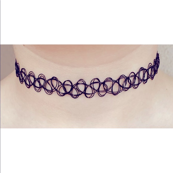 X2 Tattoo Choker Stretch Necklace Black Retro Henna Vintage Elastic Boho 90s US - Picture 3 of 3